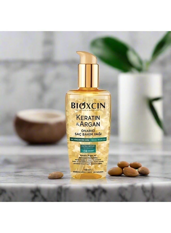 Bioxcin Keratin Argan Repair Hair Oil 150ml for Damaged Dull Hair - Image 2